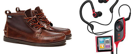 (L-R) Boots (Bass) and headphones (New Balance)