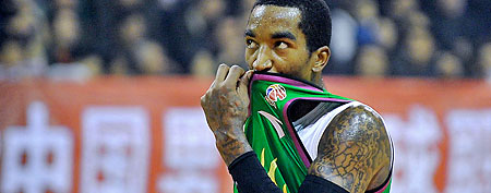 J.R. Smith #23 of Zhejiang Chuzhou looks on during the fifth round of the CBA 11/12 game against Shanxi Zhongyu at Binhe Sports Center on November 30, 2011 in Taiyuan, China. (Photo by ChinaFotoPress/Getty Images)