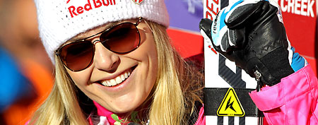 United States' Lindsey Vonn reacts after winning the women's World Cup super-G ski competition in Beaver Creek, Colo. on Wednesday Dec. 7, 2011. (AP Photo/Alessandro Trovati)