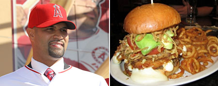 (L-R) Albert Pujols (Stephen Dunn/Getty Images); The Machine Burger  (The OC Sports Grill)