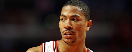 Derrick Rose of the Chicago Bulls looks on against the Miami Heat in Game 5 of the Eastern Conference Finals during the 2011 NBA Playoffs on May 26 at the United Center in Chicago. (Photo by Jonathan Daniel/Getty Images)