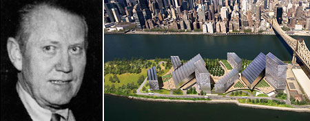 (L-R) Billionaire Charles Feeney (AP); In this rendering provided by the New York City Mayors' Office, an aerial view of the Cornell University-Technion Applied Sciences Campus on Roosevelt Island is seen. (AP Photos/New York City Mayor's Office)