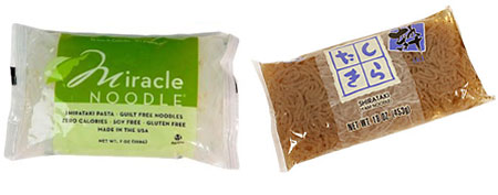(L-R) Miracle Noodle, Shirataki noodles