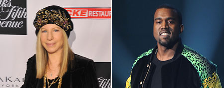 (L-R) Kanye West (Jamie McCarthy/Getty Images), Barbara Streisand (Lester Cohen/WireImage)