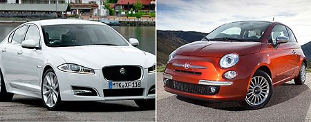 (From left) Jaguar XF, Fiat 500 (via Yahoo! Autos)