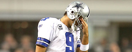 Quarterback Tony Romo #9 of the Dallas Cowboys looks dejected during the game against the Seattle Seahawks at Cowboys Stadium on November 6, 2011 in Arlington, Texas. (Photo by Jeff Gross/Getty Images)