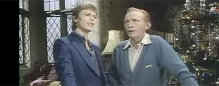 Screen shot from David Bowie and Bing Crosby, "Little Drummer Boy"