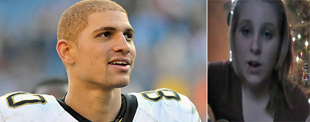 (L-R) New Orleans Saints tight end Jimmy Graham. (Jim Brown-US PRESSWIRE) and 16 year-old Alex Newman (YouTube.com)