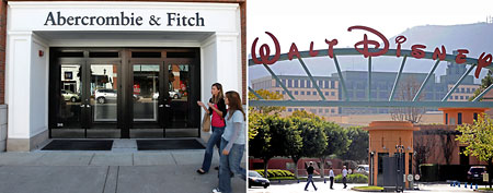 (From left) Abercrombie and Fitch store, Disney sign (AP)