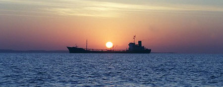 An Iranian water storage tanker sails off the coast of Qeshm Island in the Strait of Hormuz. (AFP/Henghameh Fahimi)