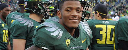 Running back LaMichael James #21 of the Oregon Ducks. (Photo by Steve Dykes/Getty Images)