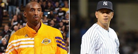 Kobe Bryant (Photo by Ezra Shaw/Getty Images), Alex Rodriguez (Photo by Mark Cunningham/MLB Photos via Getty Ihttp://sports.yahoo.com/nba/news?slug=mc-spears_kobe_bryant_injury_lakers_122711mages)