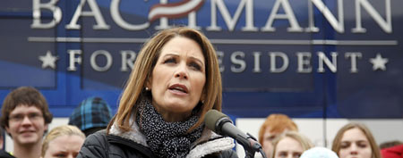 Rep. Michele Bachmann (R-MN) talks to students and supporters at the Grundy Center High School in Grundy Center, Iowa, December 19, 2011. (REUTERS/Jeff Haynes)
