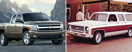(From left) 2007 Chevrolet Silverado (AP)/1973 Chevrolet Suburban (via Yahoo! Autos)