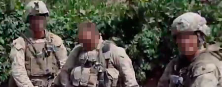 A still image taken January 11, 2012 from an undated YouTube video shows what is believed to be U.S. Marines urinating on the bodies of dead Taliban soldiers in Afghanistan. (Reuters/YouTube)