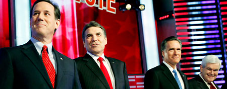 GOP presidential candidates at a debate in Des Moines, Iowa (AP)