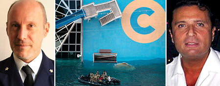 (L-R) Coast guard officer Gregorio Maria De Falco (Reuters), Costa Concordia cruise ship (AP), Captain Francesco Schettino (Reuters)