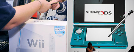 (L-R) Wii video game system. (AP Photo/Nintendo, Bob Riha, Jr.);  Nintendo 3DS. (AP Photo/Shuji Kajiyama)
