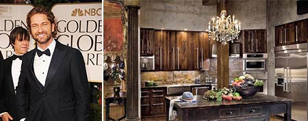 Actor Gerard Butler (Frazer Harrison/Getty Images); His kitchen in New York City (Durston Saylor/AD)