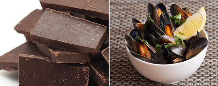 Dark chocolate, mussels. (ThinkStock)