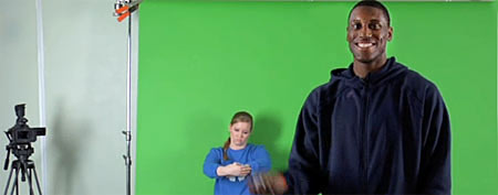 Thaddeus Young on a commercial shoot (Y! Sports screengrab)