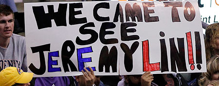 Fans hold a sign about New York Knicks' Jeremy Lin. (AP Photo/Matt York)