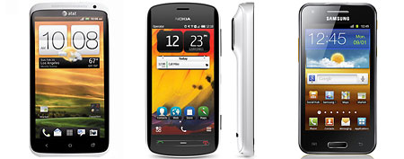 (L-R) HTC One X, Nokia 808 and Samsung Galaxy Beam