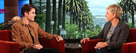 Justin Bieber and Ellen DeGeneres (Michael Rozman/Warner Bros.)