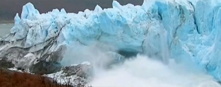 Ice chunks break off the Perito Moreno glacier (via AP video)