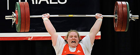 Holley Mangold successfully completes a clean and jerk on her first attempt during the 2012 U.S. Olympic Team Trials for Women's Weightlifting on March 4, 2012 in Columbus, Ohio. (Photo by Jamie Sabau/Getty Images)