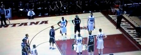 Damian Lillard of Weber State tries to shoot a free thrown (Y! Sports screengrab)