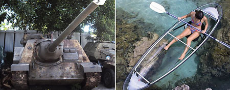 Soviet tank destroyer and see-through canoe for sale online (Mortar Investments/DudeIWantThat.com)