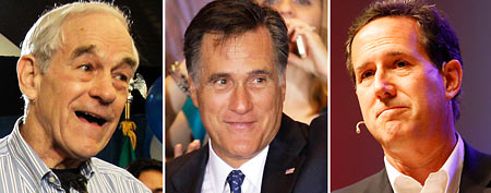 (L-R) Ron Paul (AP), Mitt Romney (AP), Rick Santorum (Reuters)