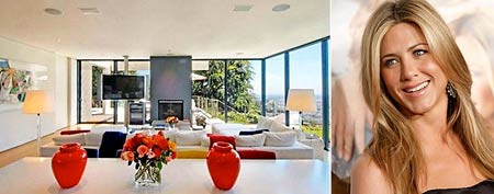 (L-R) Living room interior (Photo: Curbed), Jennifer Aniston (AP Photo/Dan Steinberg)