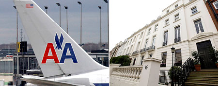 (From left) American Airlines plane (Reuters/Frank Polich)/The property of 16 Cottesmore Gardens in London on Dec. 1, 2011 (Reuters/Stefan Wermuth)
