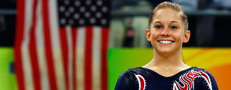 Gold-medal winning gymnast Shawn Johnson at the Beijing Olympics (Photo by Cameron Spencer/Getty Images)