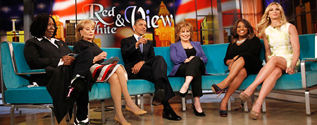 President Barack Obama, center, appears on ABC's television show "The View" in New York, Monday, May 14, 2012. From left are, Whoopi Goldberg, Barbara Walters, the president, Joy Behar, Sherri Shepherd and Elisabeth Hasselbeck. (AP Photo/Pablo Martinez Monsivais)