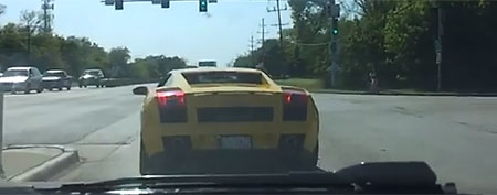 Lamborghini driver at traffic light (YouTube.com/Yahoo! Autos)