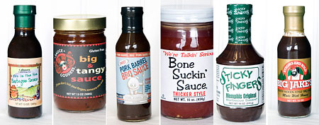 Best BBQ sauces from around the country (L-R) Fire in the Hive, Sauce Goddess, Pork Barrel BBQ, Bone Suckin' Sauce, Sticky Fingers, Big Jakes