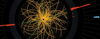 Esta imagen de 2011 cedida por el CERN muestra una colisión real protón-protón en la que se observan 4 electrones de gran energía. El evento tiene las características que se esperan de la desintegración de un bosón de Higgs. (AP)
