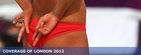 Women's Beach Volleyball match: Chen Xue of China signals to teammate Xi Zhang (Alexander Hassenstein/Getty Images)