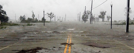 Hurricane Isaac's storm surge floods parts of Waveland, Mississippi, on August 29, 2012. (Rogelio V. Solis/AP)