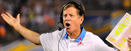Normally-reserved coach NFL Norv Turner snaps at reporter after frustrating loss. (Christopher Hanewinckel/US Presswire)
