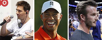 Lionel Messi, Tiger Woods, David Beckham (Reuters)