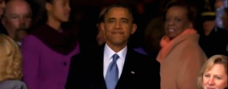 President Obama paused for a candid moment of reflection following his inauguration speech. (Yahoo! via ABC News)