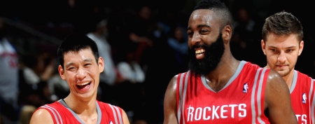 Jeremy Lin #7 and James Harden #13 of the Houston Rockets (Photo by Dan Lippitt/NBAE via Getty Images)