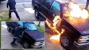 Cops Search for Alleged Arsonist Seen Dousing SUV in Accelerant, Setting It on Fire