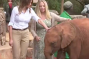 A baby elephant pushed Melania Trump during her visit to the Nairobi National Park