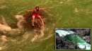 Heart-Pounding River Rescue Caught on Video as Swimmer Clings to Rock Above Waterfall